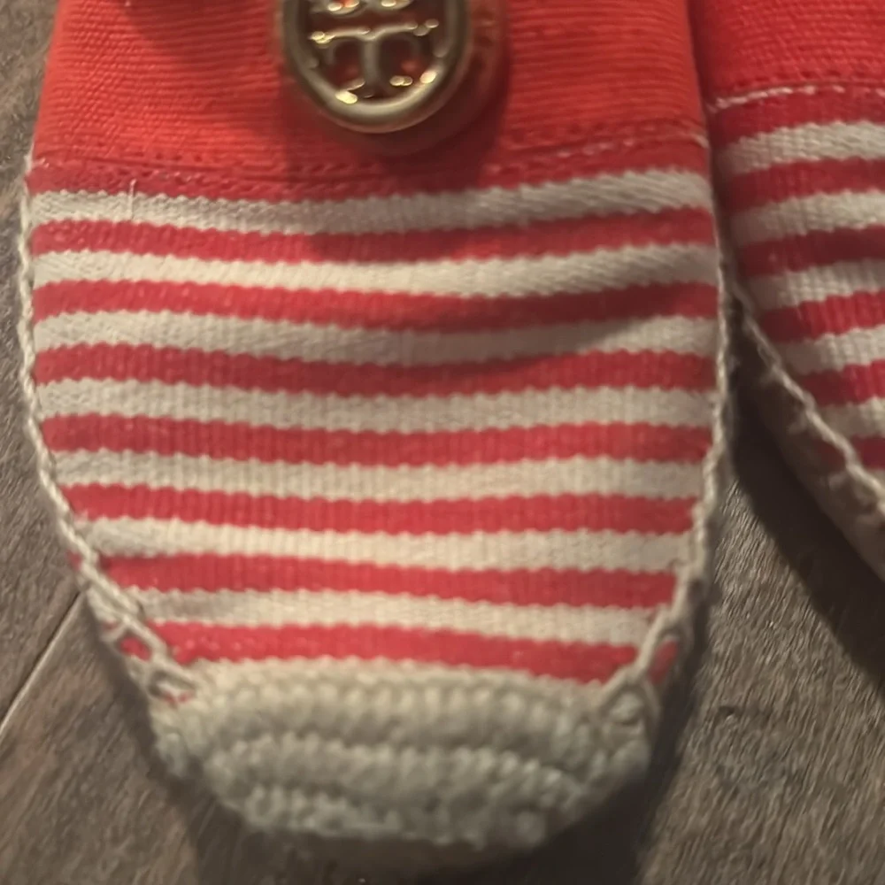 Tory Burch Striped Espadrille. Size 8. Poppy Red/Orange and Canvas.